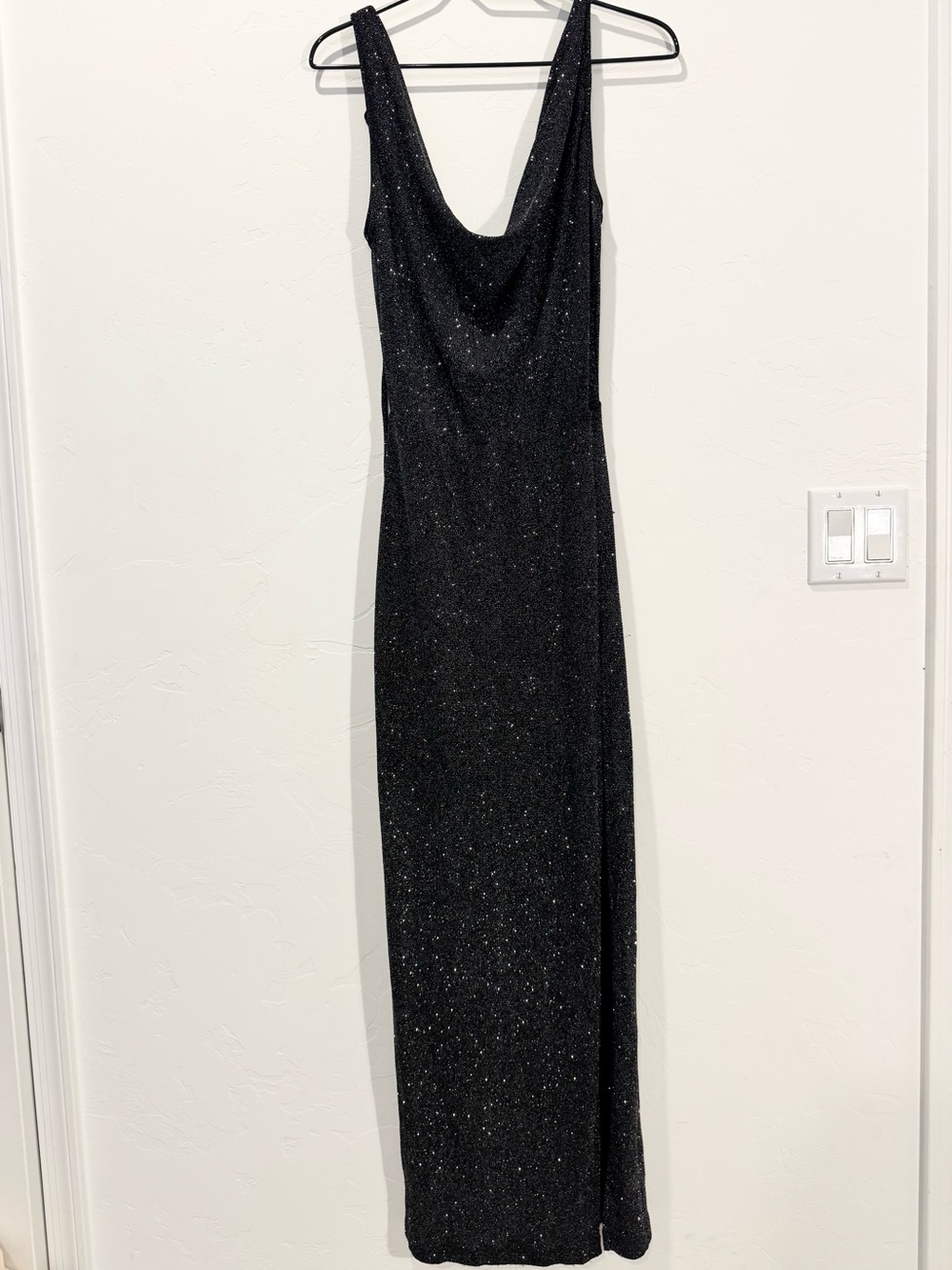 Vintage Guess Black Sparkle Cowl Neck Low Back Gown- S- Y2K MobWife Prom Gala